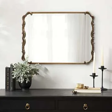 Kate and Laurel Brazelton Rounded Rectangle Ornate Traditional Mirror, 20 x 27, Gold, Ornamental Round Rectangular Classic Framed Wall Mirror