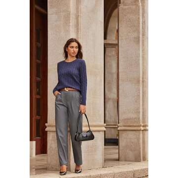 EVALESS Womens 2024 Solid Cable Knitted Timeless Pullover Sweater Crewneck Business Casual Fall Stretchy Blue Tops Medium