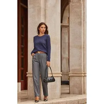 EVALESS Womens 2024 Solid Cable Knitted Timeless Pullover Sweater Crewneck Business Casual Fall Stretchy Blue Tops Medium