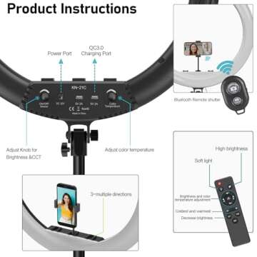 Hagibis 21 inch Ring Light with Stand Outer 55W 5600k Dimmable LED Light, Tripod Stand,and Phone Holder，Remote Controller,Carrying Bag ，CRI 97+ 2540lux, for Streaming Home Office Zoom Call Lighting