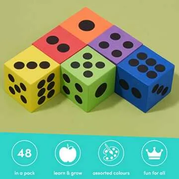 THE TWIDDLERS 48 Large Foam Dice Set, 1.5 Inch - Colorful & Educational - Learning Toys for Kids, Kindergarten, Preschool, Classrooms, Math Games