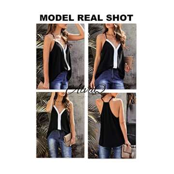 AlvaQ Tanks for Women Summer Colorblock V Neck Sleeveless Shirts Causal Loose Caims Tops Blouses Black Large