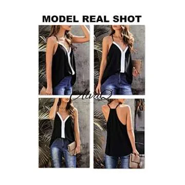 AlvaQ Tanks for Women Summer Colorblock V Neck Sleeveless Shirts Causal Loose Caims Tops Blouses Black Large