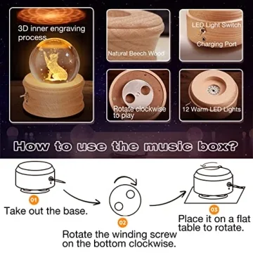 3D Crystal Ball Music Box with LED Projection