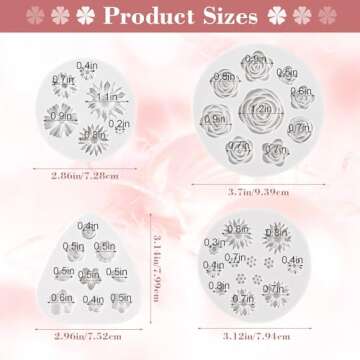 OIIKI 4PCS Silicone Flower Molds, Rose Sunflower Leaf Resin Molds, Polymer Clay Molds, Fondant Molds...
