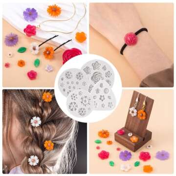 OIIKI 4PCS Silicone Flower Molds, Rose Sunflower Leaf Resin Molds, Polymer Clay Molds, Fondant Molds for Cake, Candy, Chocolate, Soap, DIY Jewelry Making