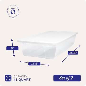 HOMZ 2-Pack Snaplock, Large Clear Plastic Storage Bins with Lids, 41 Quart, White