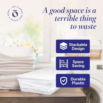 HOMZ 2-Pack Snaplock, Large Clear Plastic Storage Bins with Lids, 41 Quart, White