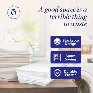 HOMZ 2-Pack Snaplock, Large Clear Plastic Storage Bins with Lids, 41 Quart, White