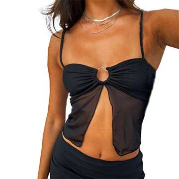 AtxyxtA Going Out Tops for Women 2023 Summer Vacation(S, Black)