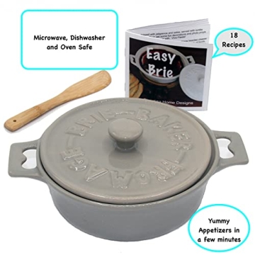 Stylish Gray Brie Baker with Cookbook & Serving Knife