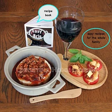 Stylish Gray Brie Baker with Cookbook & Serving Knife