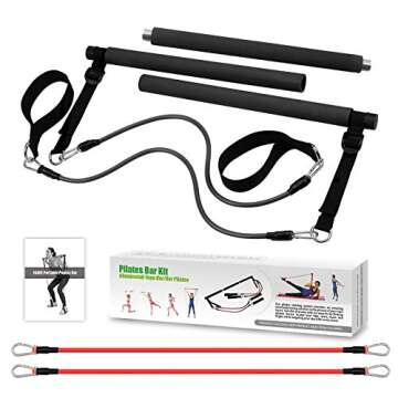 IKARE Adjustable Pilates Bar Kit with Resistance Bands for Home Fitness