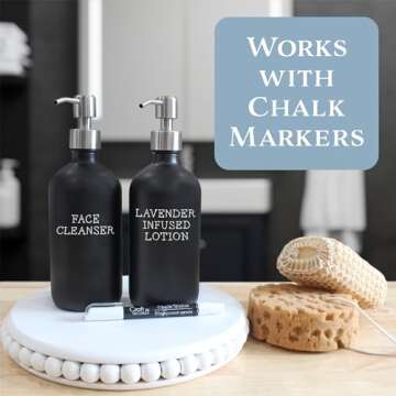 Cornucopia Brands 16oz Black Glass Bottles w/Stainless Steel Pumps (2-Pack); Black Coated Boston Round; Lotion, Hand Care & Soap Dispensers