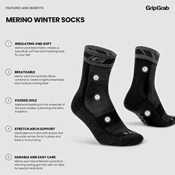 GripGrab Winter Thermal Merino Wool Cycling Socks Warm Bike Socks Padded Thick Cycling Socks Cold We...