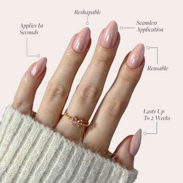Glamnetic Press On Nails - First Kiss | Short Almond Neutral Pink Nails with a Glaze Finish | 15 Sizes - 30 Nail Kit with Glue