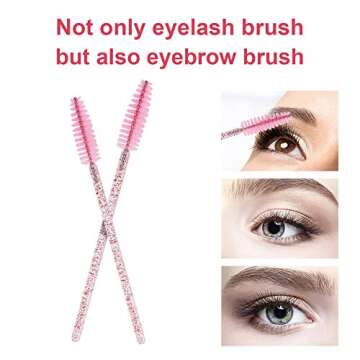 CHEFBEE 100PCS Disposable Eyelash Brush, Mascara Wands Makeup Brushes Applicators Kits for Eyelash Extensions and Eyebrow with Container (Pink)