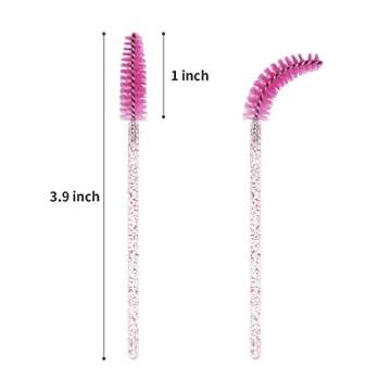 CHEFBEE 100PCS Disposable Eyelash Brush, Mascara Wands Makeup Brushes Applicators Kits for Eyelash Extensions and Eyebrow with Container (Pink)