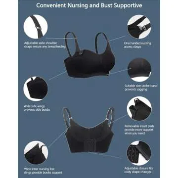 iiloveSIA 3-Pack Seamless Nursing Bras for Full Bust Support – Maternity Breastfeeding Essentials Black Nude Pink Size L