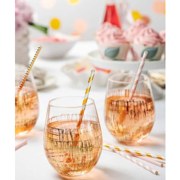 Eco-Friendly Pink & Gold Paper Straws - 200 Pack
