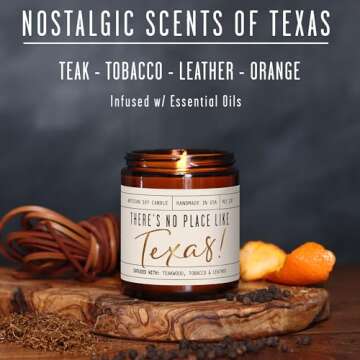 Texas Gifts - There's No Place Like Texas Candle | 9oz Soy Jar, 50 Hour Burn