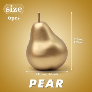 Meiwlong 6 PCS Artificial Realistic Pear Fake Lifelike Display Props Decoration Golden Birthday Party Christmas Faux Simulation Plastic Fruit Garnish Kitchen Festival