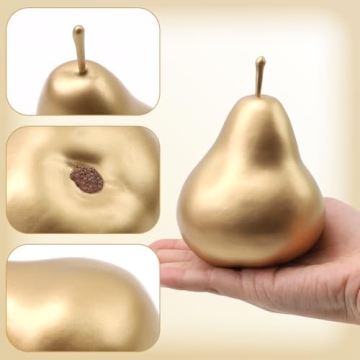 Meiwlong 6 PCS Artificial Realistic Pear Fake Lifelike Display Props Decoration Golden Birthday Party Christmas Faux Simulation Plastic Fruit Garnish Kitchen Festival