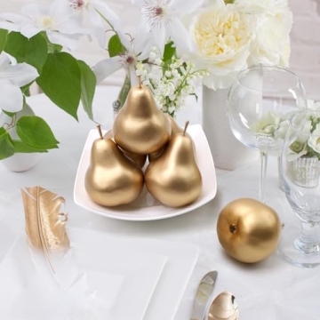 Meiwlong 6 PCS Artificial Realistic Pear Fake Lifelike Display Props Decoration Golden Birthday Party Christmas Faux Simulation Plastic Fruit Garnish Kitchen Festival