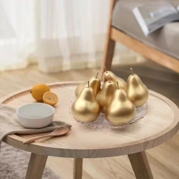 Meiwlong 6 PCS Artificial Realistic Pear Fake Lifelike Display Props Decoration Golden Birthday Party Christmas Faux Simulation Plastic Fruit Garnish Kitchen Festival