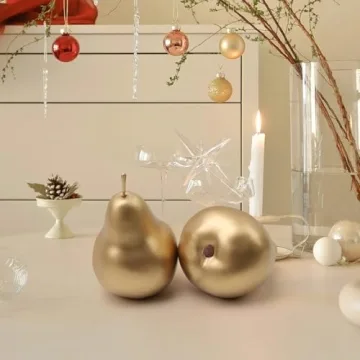 Meiwlong 6 PCS Artificial Realistic Pear Fake Lifelike Display Props Decoration Golden Birthday Party Christmas Faux Simulation Plastic Fruit Garnish Kitchen Festival