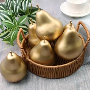 Meiwlong 6 PCS Artificial Realistic Pear Fake Lifelike Display Props Decoration Golden Birthday Party Christmas Faux Simulation Plastic Fruit Garnish Kitchen Festival