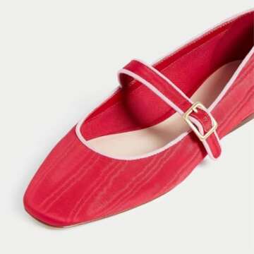 miss left Women's Comfort Buckle Strap Mary Janes Classic Closed Round Toe Ballet Flats Slip On Cozy Casual Dance Shoes Size 7 Red