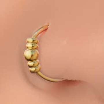 Tiny Beaded Nose Ring - 14k Gold Filled 7mm Diameter Nose Hoop Ring - 24G Nose Piercing Jewelry for ...