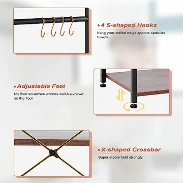 OIRBOEUS Bakers Rack with Power Outlet，Microwave Stand with Storage 5-Tiers,Coffee Bar Station,Microwave Rack，Kitchen Storage Shelf Rack,Rustic Brown