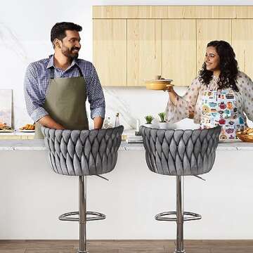 AWQM Velvet Bar Stools Set of 2 for Kitchen and Dining