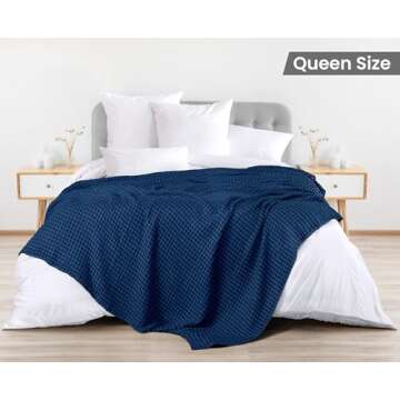 Utopia Bedding Navy 100% Cotton Waffle Blanket 300 GSM [Queen - 90x90 Inch] Soft Lightweight Breatha...