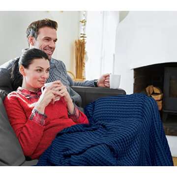 Utopia Bedding Navy 100% Cotton Waffle Blanket 300 GSM [Queen - 90x90 Inch] Soft Lightweight Breathable Bed Blanket for All Season