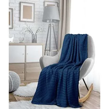 Utopia Bedding Navy 100% Cotton Waffle Blanket 300 GSM [Queen - 90x90 Inch] Soft Lightweight Breathable Bed Blanket for All Season