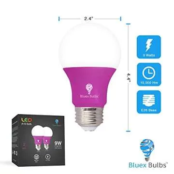 Bluex Bulbs 2 Pack LED A19 Pink Light Bulb - 9W (60Watt Equivalent) - E26 Base Pink LED Pink Bulb, P...