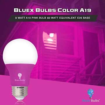Bluex Bulbs 2 Pack LED A19 Pink Light Bulb - 9W (60Watt Equivalent) - E26 Base Pink LED Pink Bulb, Party Decoration, Porch, Home Lighting, Holiday Lighting, Decorative Illumination