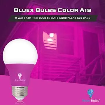 Bluex Bulbs 2 Pack LED A19 Pink Light Bulb - 9W (60Watt Equivalent) - E26 Base Pink LED Pink Bulb, Party Decoration, Porch, Home Lighting, Holiday Lighting, Decorative Illumination