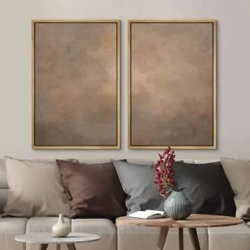 MUDECOR Framed Canvas Print Wall Art Set Rustic Neutral Minimalist Earth Tone Illustrations Modern Art Decorative Bohemian Calm/Zen for Living Room, Bedroom, Office - 24"x36"x2 Natural