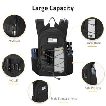 CVLIFE 3L Hydration Backpack Lightweight, 900D Heavy duty Water Backpack for Hiking, Tactical Hydration Pack Backpack, Molle Day-pack with TPU Water Bladder for Hiking, Running, Cycling, Camping Black
