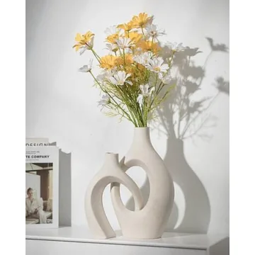 Levvohd Beige Ceramic Vases for Modern Home Decor