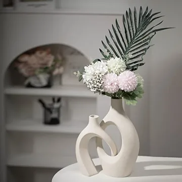 Levvohd Beige Ceramic Vases for Modern Home Decor