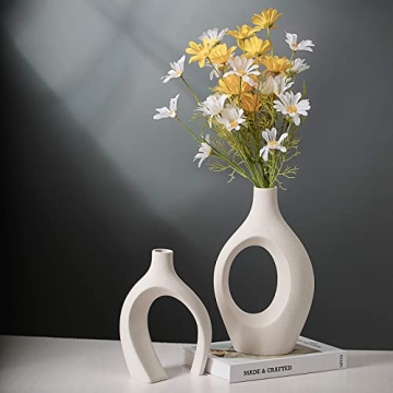 Levvohd Beige Ceramic Vases for Modern Home Decor