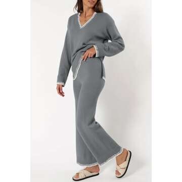 Cakulo Womens 2 Piece Outfits Sweater Lounge Sets 2024 Loungewear Knit Wide Leg Pants Matching Sweat...