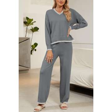 Cakulo Womens 2 Piece Outfits Sweater Lounge Sets 2024 Loungewear Knit Wide Leg Pants Matching Sweatsuit Set Gray XL