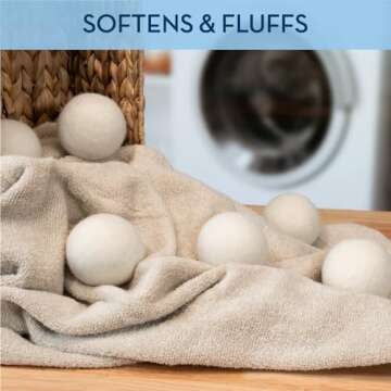S&T INC. XL New Zealand Wool Dryer Balls, Fabric Softener for Laundry, Natural White, 2.9 in, 6 Pack