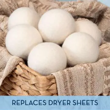 S&T INC. XL New Zealand Wool Dryer Balls, Fabric Softener for Laundry, Natural White, 2.9 in, 6 Pack